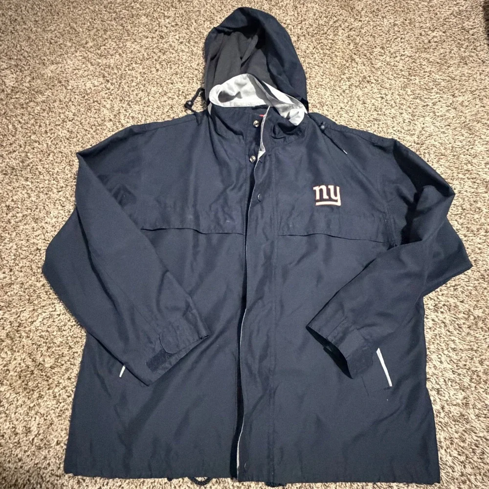 NFL New York Giants Men Hooded Rain Jacket Navy Blue Full Zip Windbreaker Medium